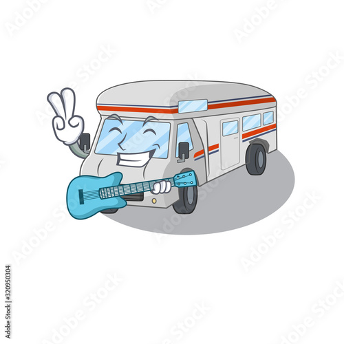 A picture of campervan playing a guitar