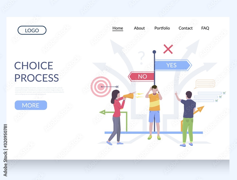 Choice process vector website landing page design template
