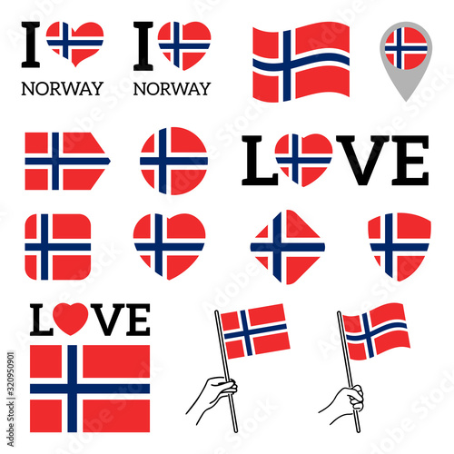 Flag of Norway. Set of vector Flags. I love Norway