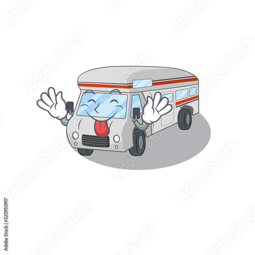 Funny campervan mascot design with Tongue out