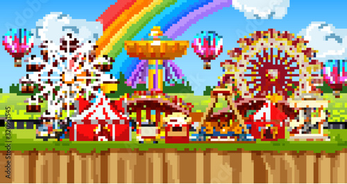 Scene with many rides in the funpark
