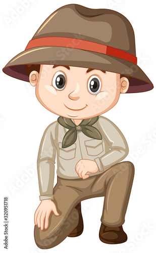 Cute boy in safari outfit on white background