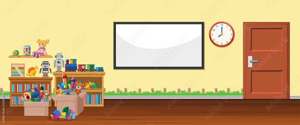 Background scene with whiteboard and toys