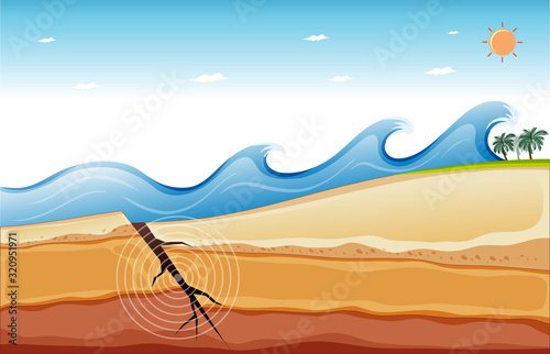 Background scene with big waves and earthquake under the ocean