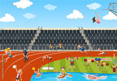 Scene with people doing track and field sports