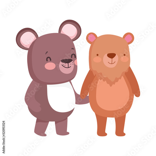 little teddy bear and bear cartoon character on white background