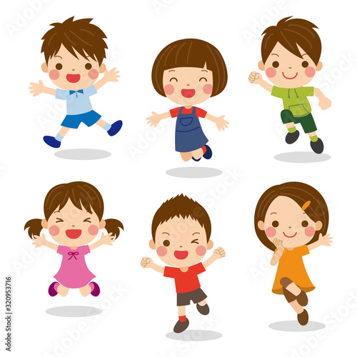 色々なポーズと表情の元気な子供達のイラストセット Stock Vector Adobe Stock