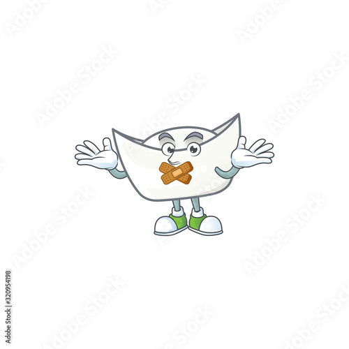 mascot cartoon character design of chinese white ingot making a silent gesture