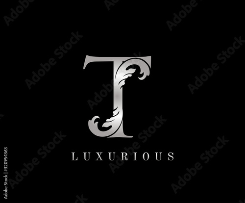 Silver T Luxury Logo Icon, Swirl T Letter Logo Design.