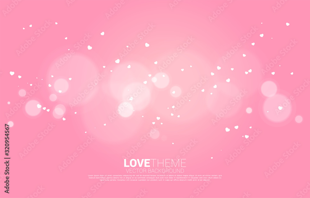 Flying small Heart and light Bokeh effect background. valentine's day and love theme banner and poster