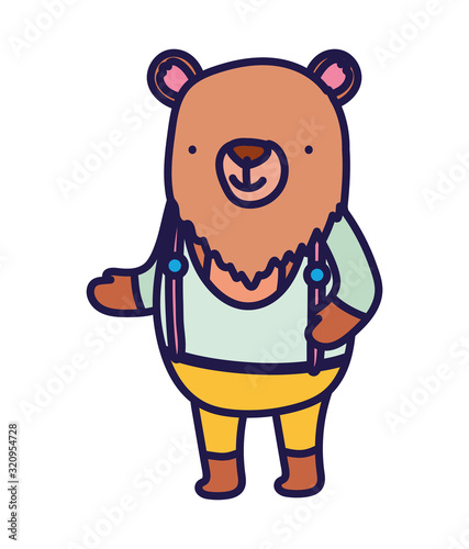 cute bear with clothes cartoon character on white background
