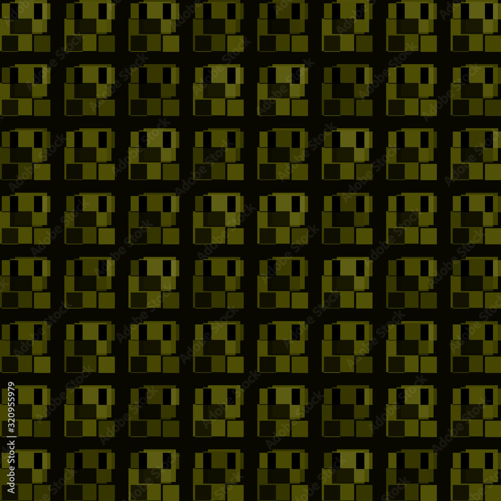 Dark tile of yellow intersecting rectangles and interweaving bricks.