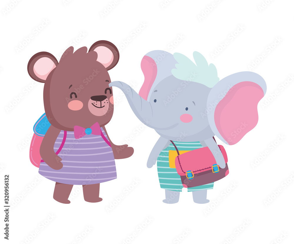 back to school education elephant and bear with bags back to school education elephant and bear with bags