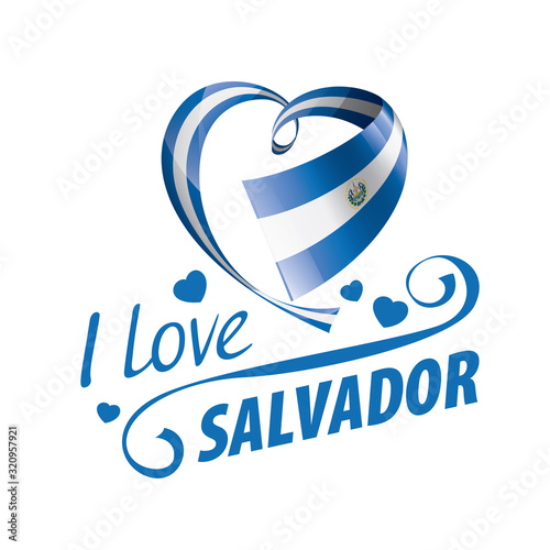 National flag of the Salvador in the shape of a heart and the inscription I love Salvador. Vector illustration