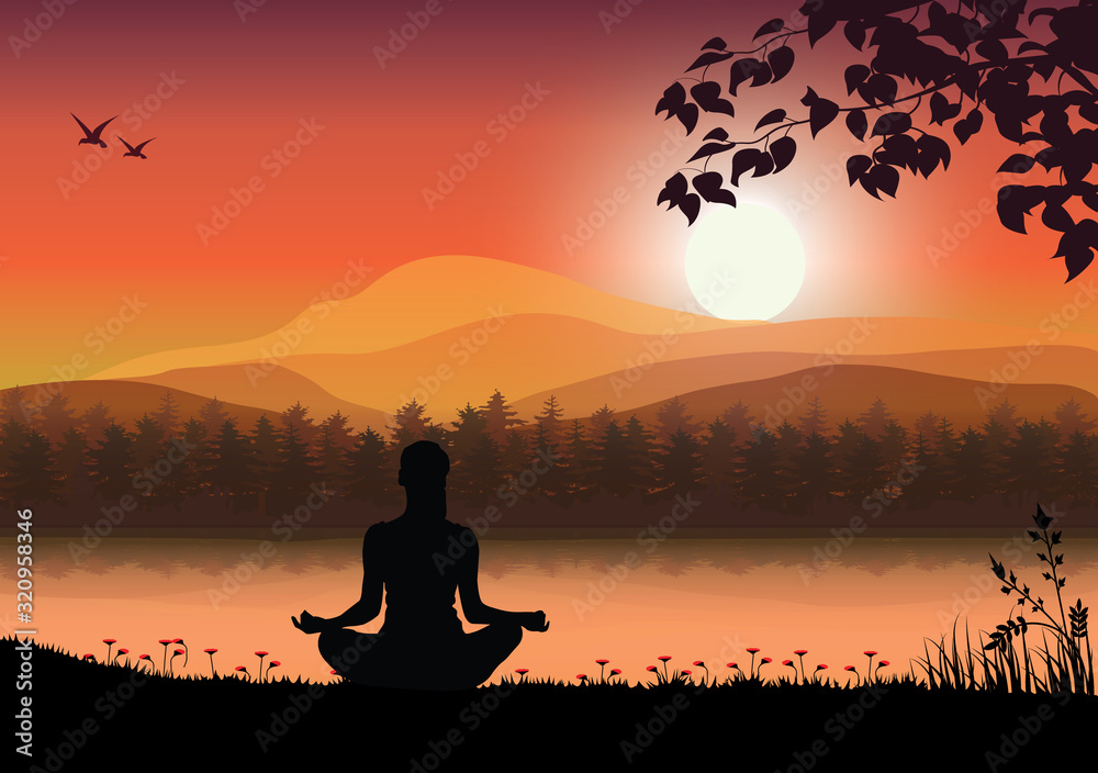 Meditation and yoga with beautiful nature, Vector illustrations