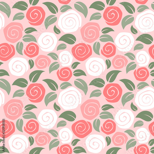 Rose seamless pattern on pink background