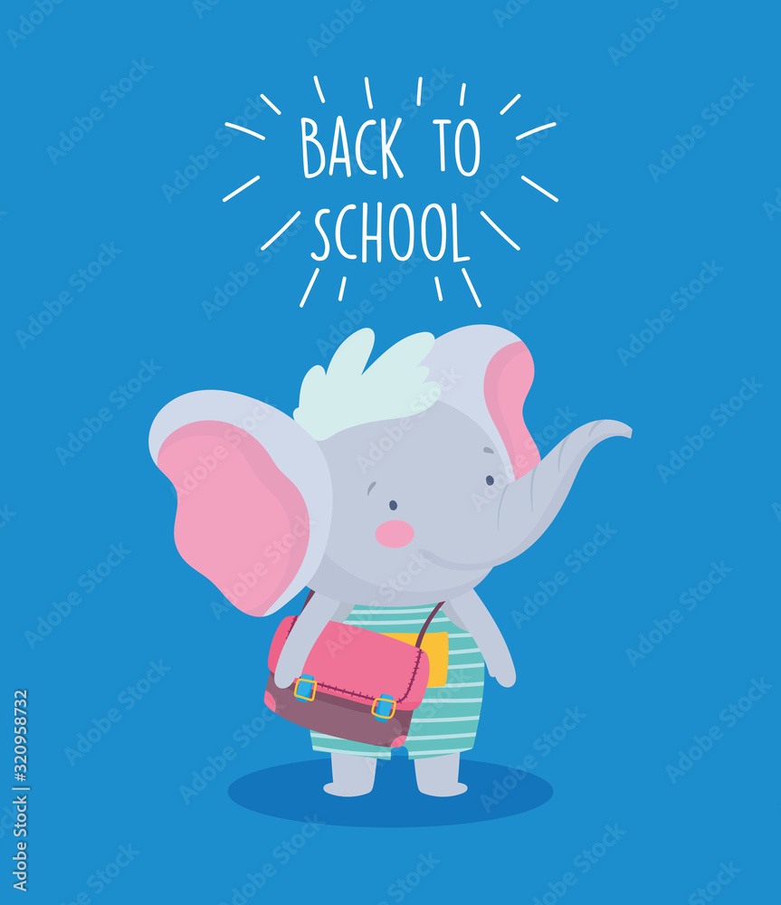 back to school education cute little elephant with backpack