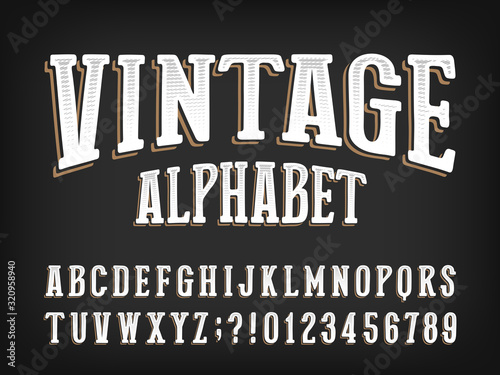 Vintage alphabet font. Handwritten letters and numbers on a dark background. Stock vector typescript for your typography design.