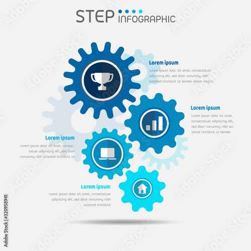 Gear wheel elements with options,processes or workflow infographic flat style vector illustration