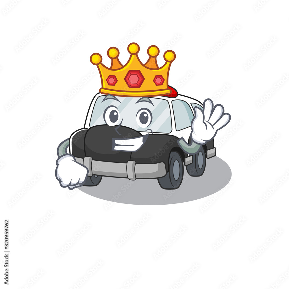 Obraz A cartoon mascot design of police car performed as a King on the stage
