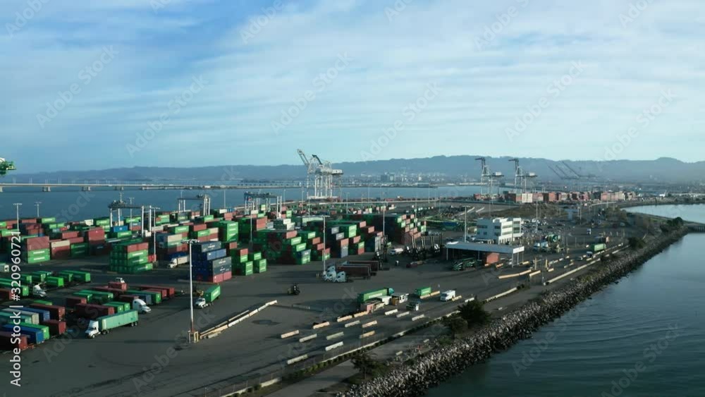 Cranes and crates for shipping in the early morning. Cranes and crates for shipping in the early morning.