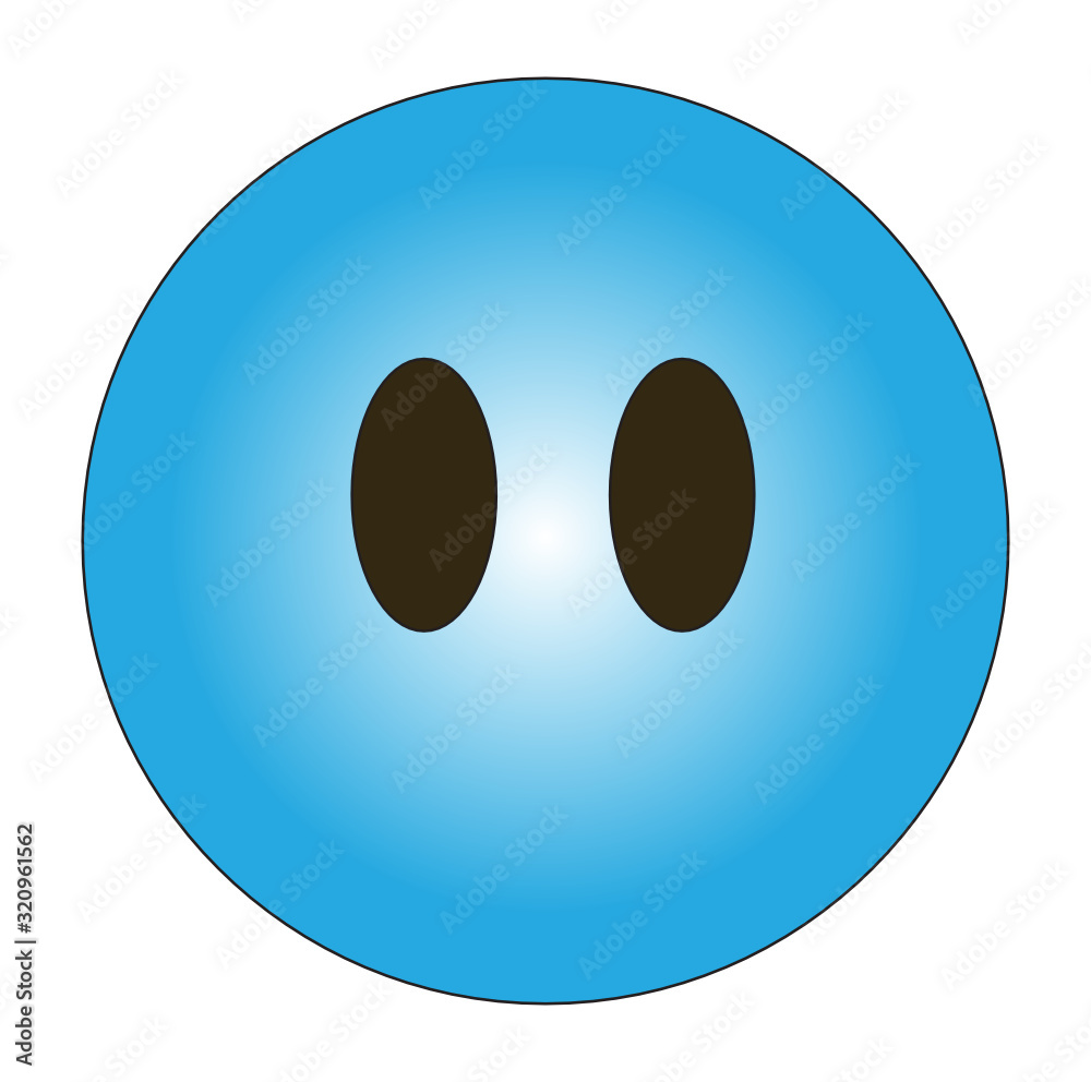 Voiceless emoji. Blue silent emoticon without mouth and with big black