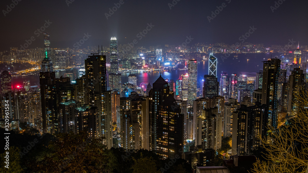 Hong Kong Night Skyline Cityscape from Victoria Peak