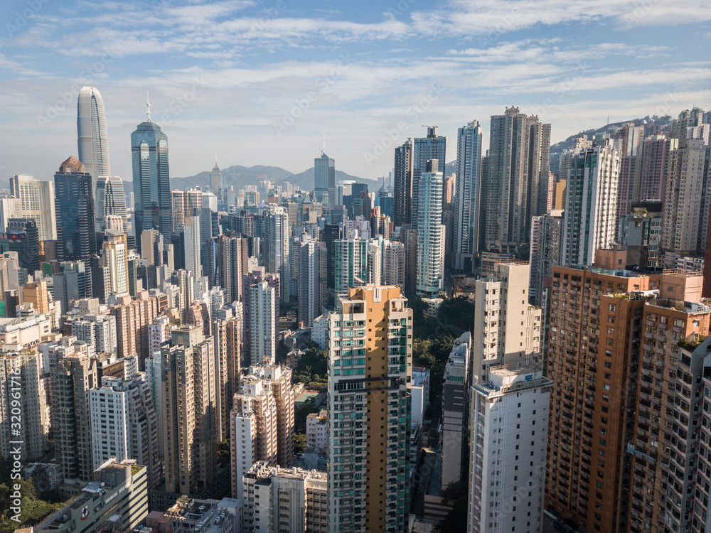 Obraz premium Hong Kong Busy Aerial Cityscape and Skyline Concrete Jungle View