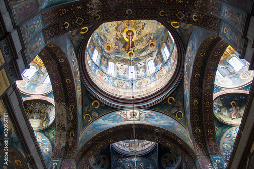 Interior and calotte of the orthodox church with fresco
