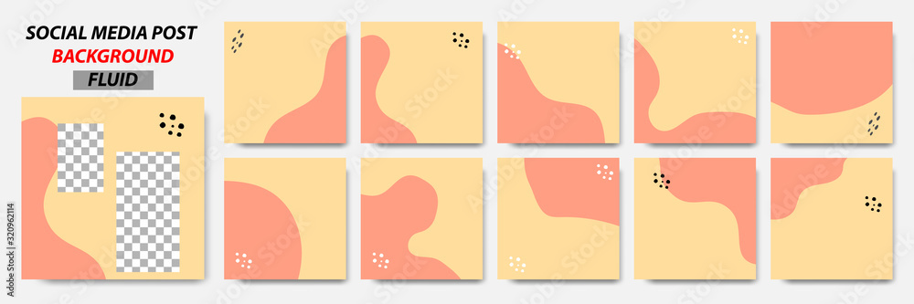 Set collection of square banner layout template background in yellow, orange color and memphis dot pattern