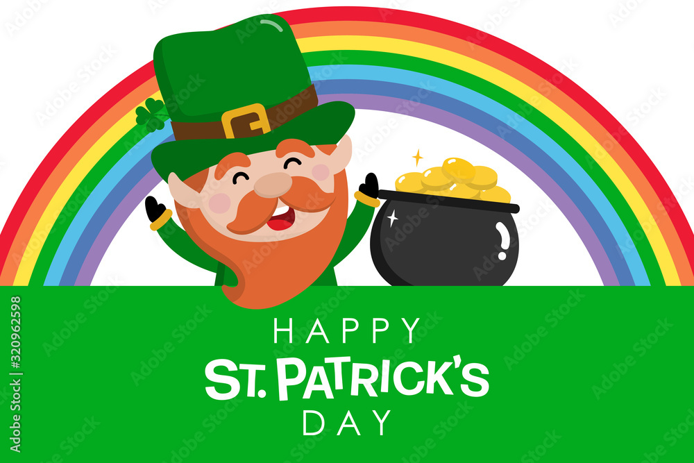 Happy St. Patrick's Day greeting card with cute leprechaun and clover. Holiday cartoon character. -vector Happy St. Patrick's Day greeting card with cute leprechaun and clover. Holiday cartoon character. -vector