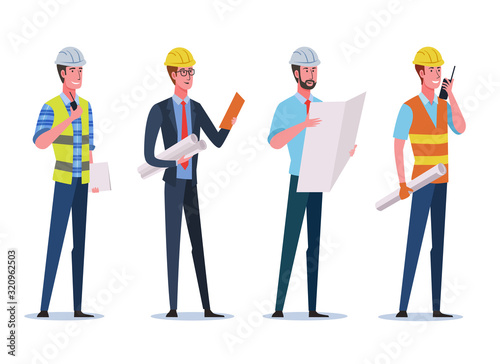 Construction engineer with safety helmet and blueprint. Building industry concept. Professional contractor worker, builder and architect