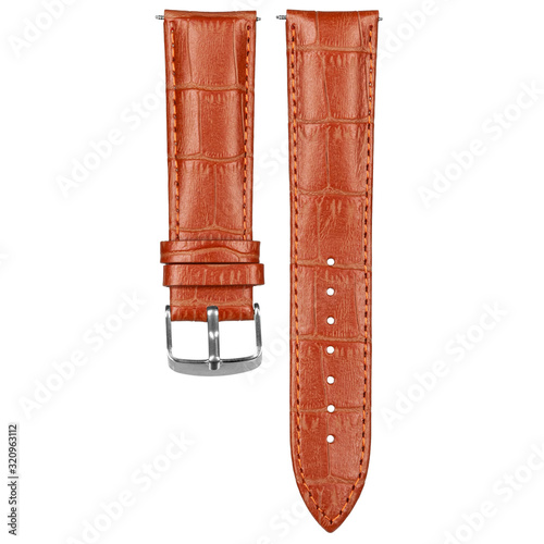 Obraz na plátně Watch strap light brown leather texture, color, wide