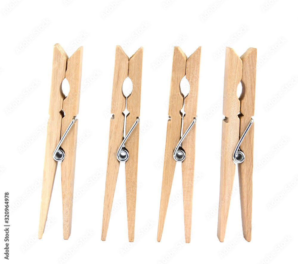 Set of decorative clothespins isolated on white background Set of decorative clothespins isolated on white background