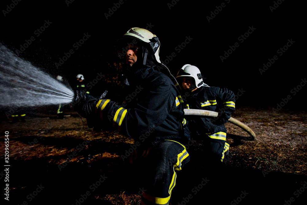 Fototapeta premium Firefighting team at work