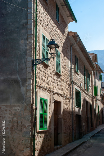 Straße mit alten Steinhäusern in Soller auf spanischer Insel Mallorca photo