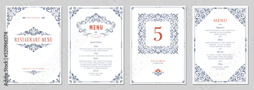Ornate classic templates set in vintage style. Wedding and restaurant menu.  photo