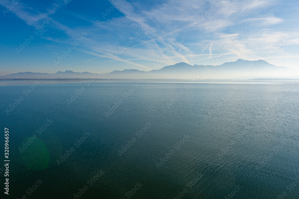custom made wallpaper toronto digitalBerge und See mit Nebel - Chiemsee im Winter
