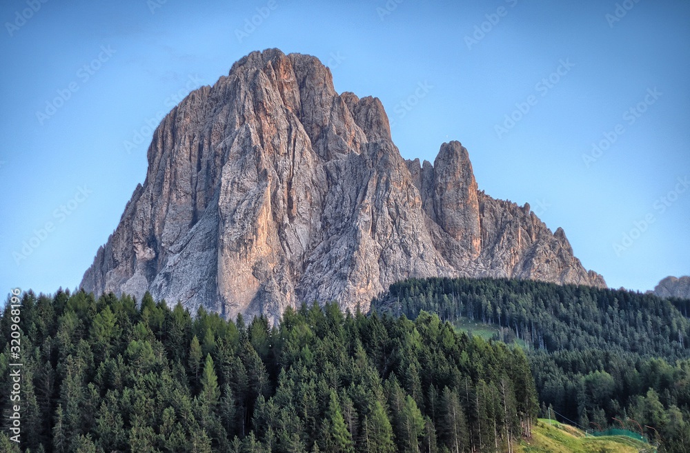 The Sassolungo massif seen from Santa Cristina Valgardena, South Tyrol, Dolomites, Italy