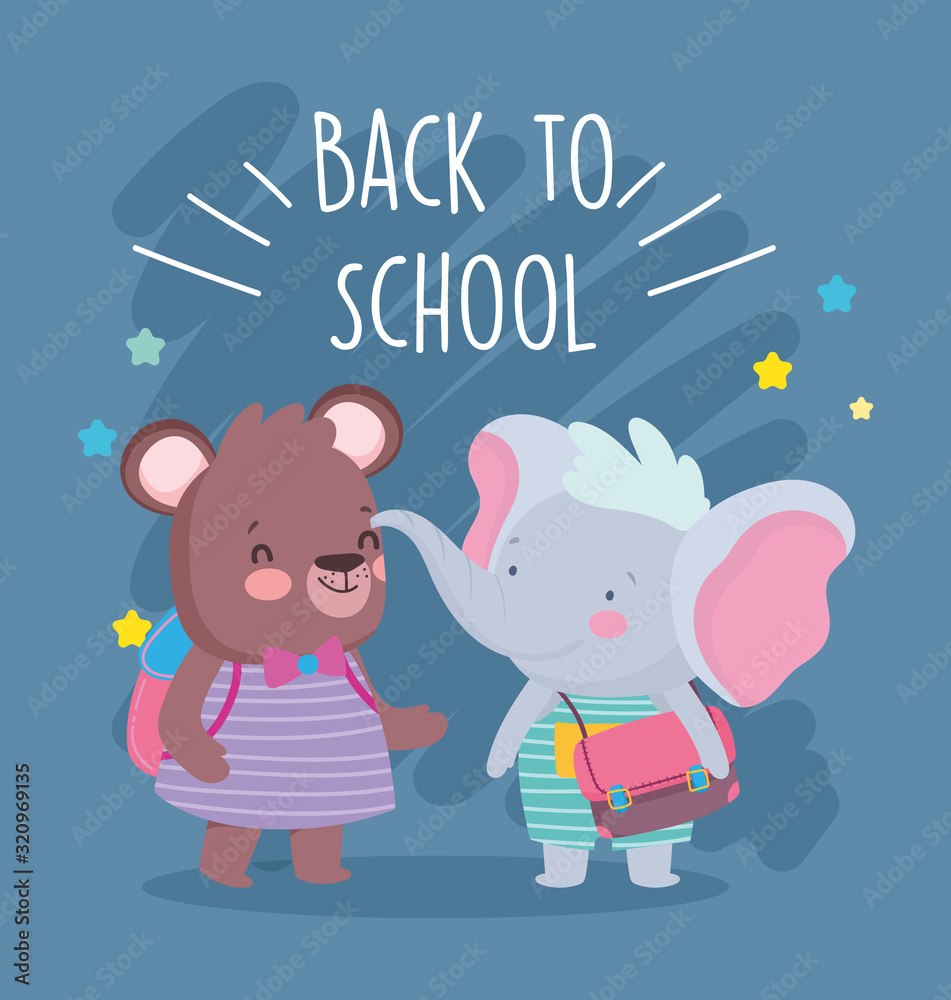 back to school education elephant and bear with bags back to school education elephant and bear with bags