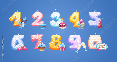 Birthday cake with number candles vector illustration