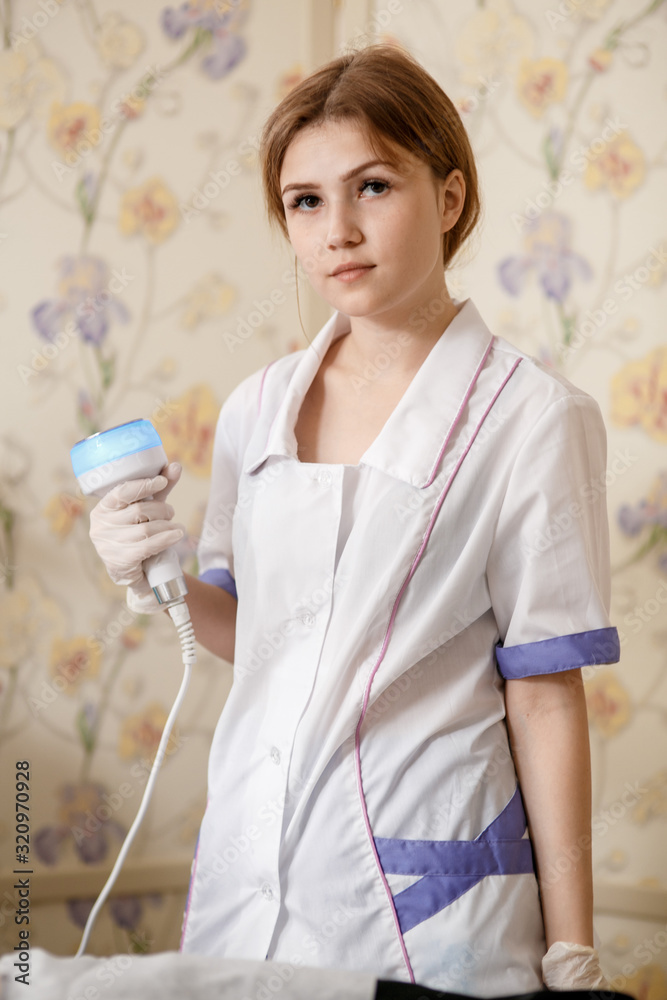 A set of medical instruments for cosmetology apparatus for liposuction and massage, for the correction of the body. Machine Close-up of various tools of medical in hands