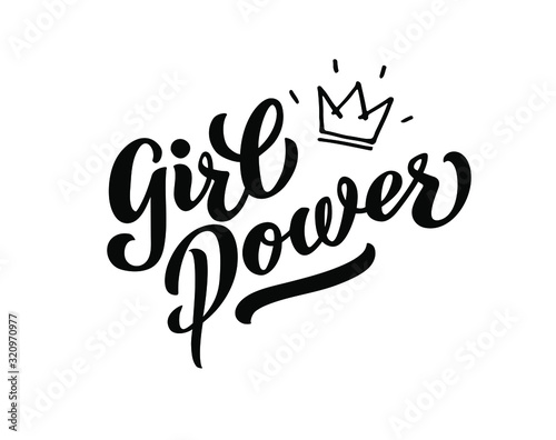 Girl power inscription handwritten with bright pink vivid font. GRL POWER hand lettering. Feminist slogan, phrase or quote. Modern vector illustration for t-shirt, sweatshirt or other apparel print. photo