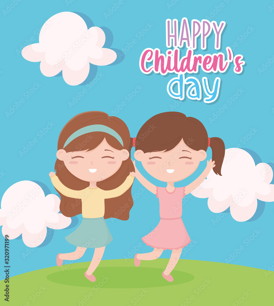 happy childrens day, cute girl hands up celebrating outdoors happy childrens day, cute girl hands up celebrating outdoors