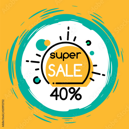 Promo banner with 40 percent off clearance. Sale and discounts for shoppers. proposition from shop or store at market. Label for website to sell stuff online. Sellout on cheap cost vector in flat