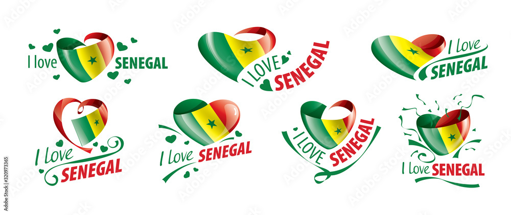National flag of the Senegal in the shape of a heart and the inscription I love Senegal. Vector illustration