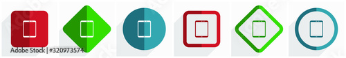 Tablet, mobile, phone, smartphone icon set, flat design vector illustration in 6 options for webdesign and mobile applications in eps 10