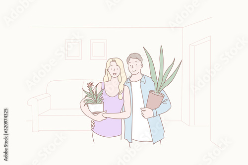 Greening, comfort, joint, family, house warming, concept.