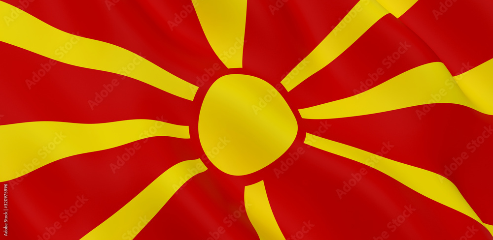 National Fabric Wave Closeup Flag of North Macedonia Waving in the Wind. 3d rendering illustration. National Fabric Wave Closeup Flag of North Macedonia Waving in the Wind. 3d rendering illustration.