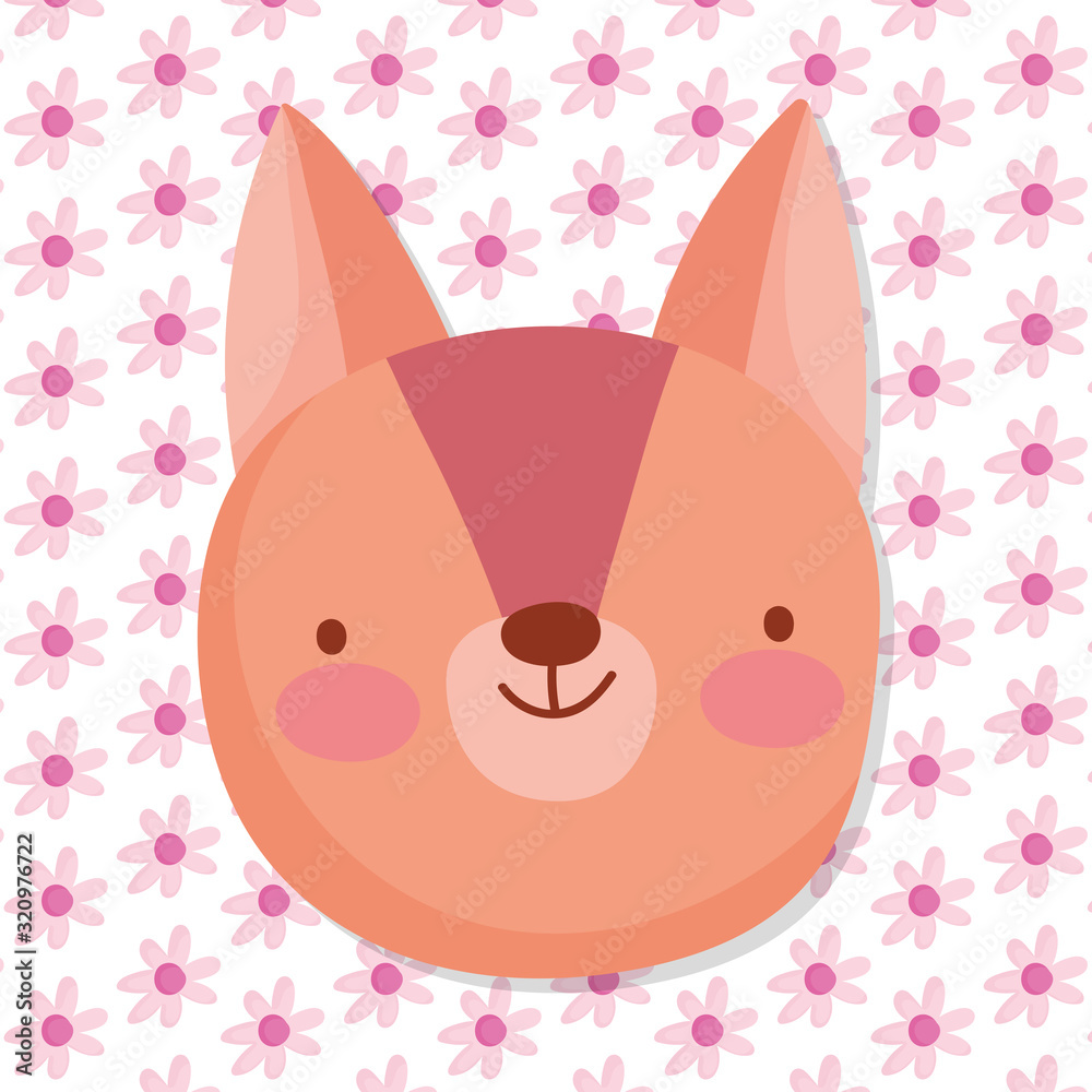 cute squirrel face flowers decoration background